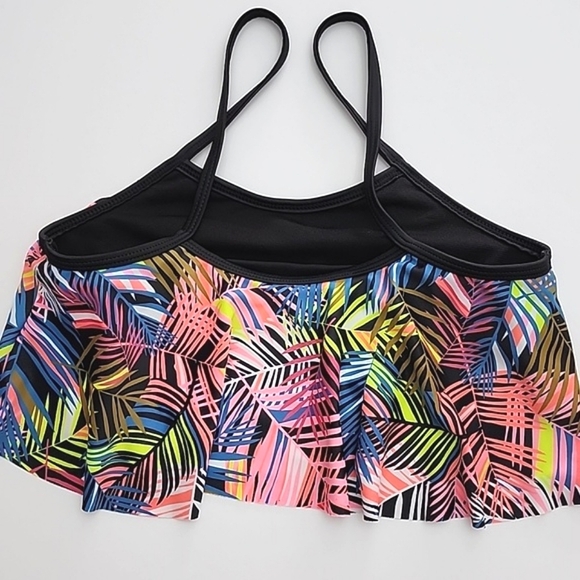 Ripzone 2 Piece Girls Tropical Leaf Pink Yellow Blue Print Bikini Set Size Large - Picture 2 of 12